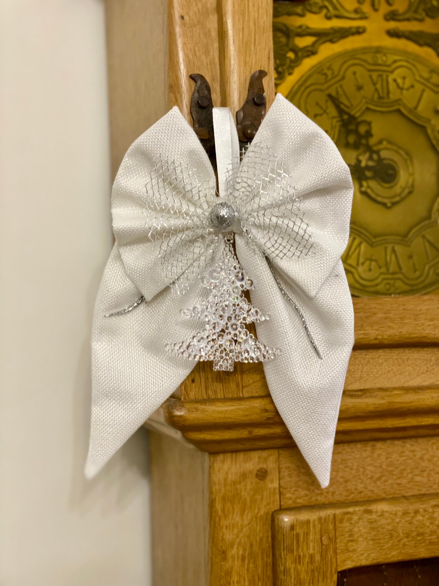 Handmade Medium White Christmas Ribbon - Tree