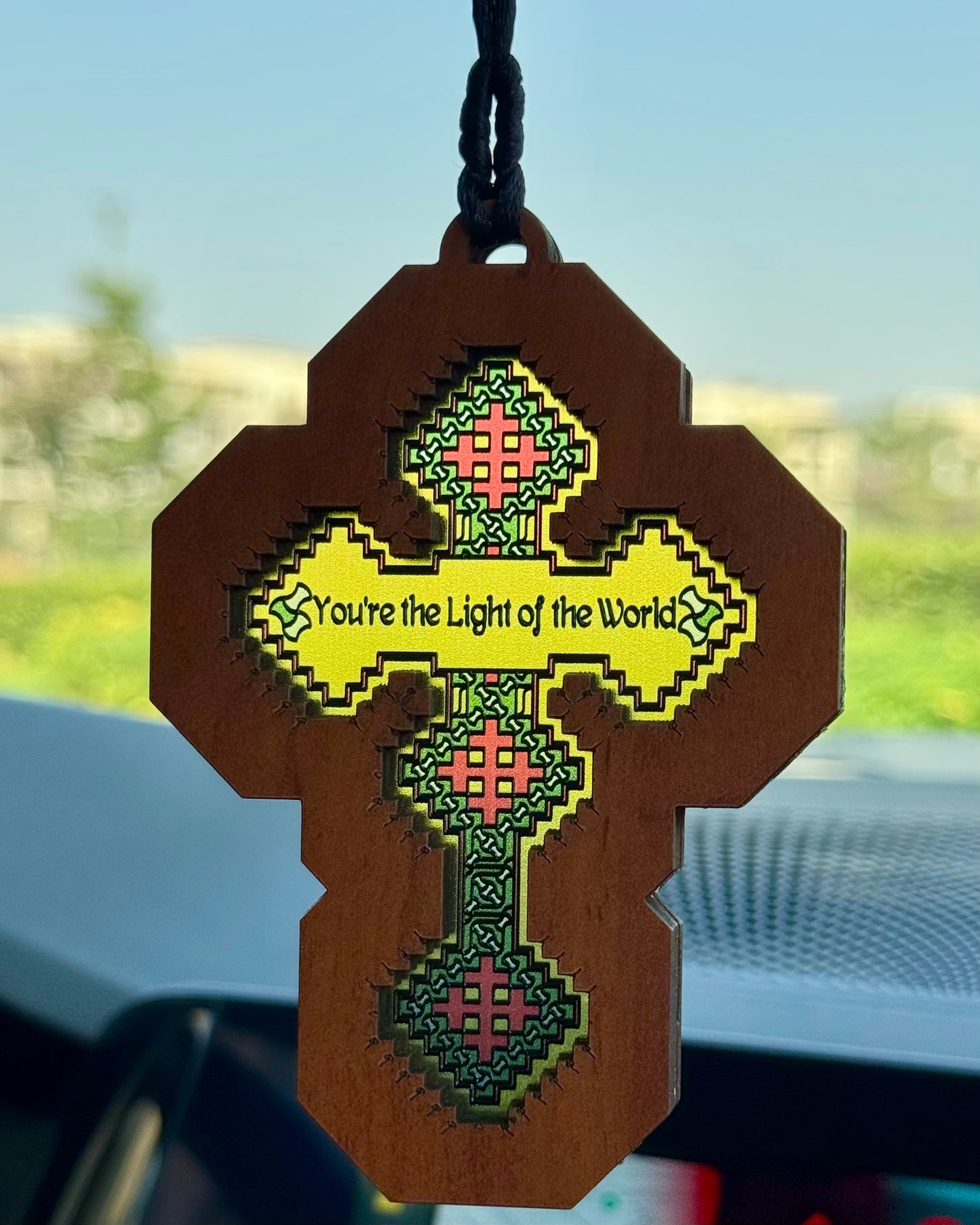 Iota Cross (You are the Light of the World) - Embossed Car Pendant