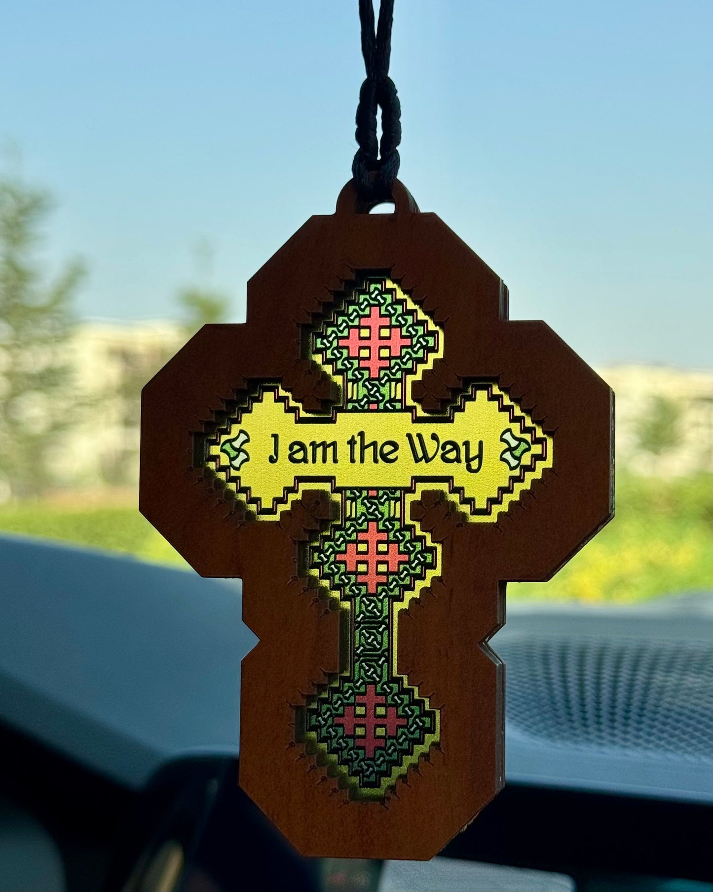 Iota Cross (I am the Way) - Embossed Car Pendant