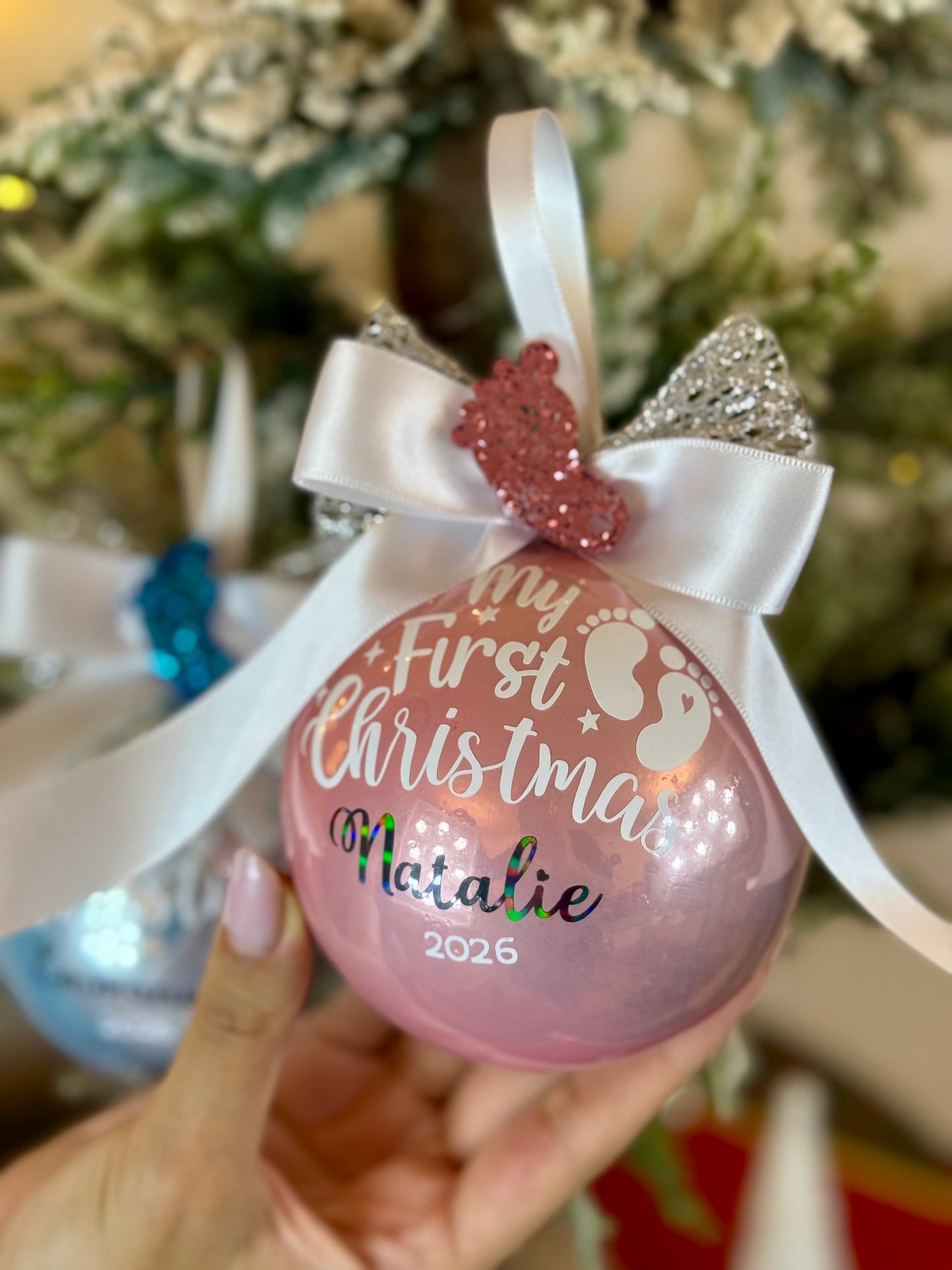 Personalized "My first Christmas" Christmas Bauble - Pink