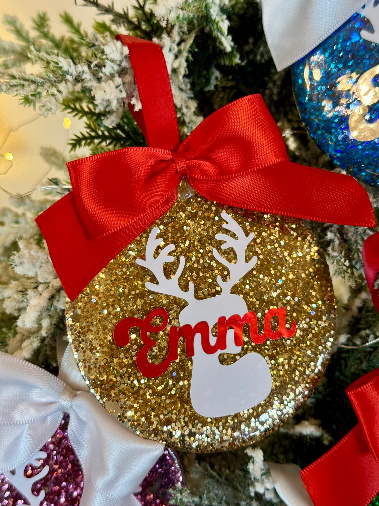 Personalized Glitter Christmas Ornament - Name & Initial - Gold