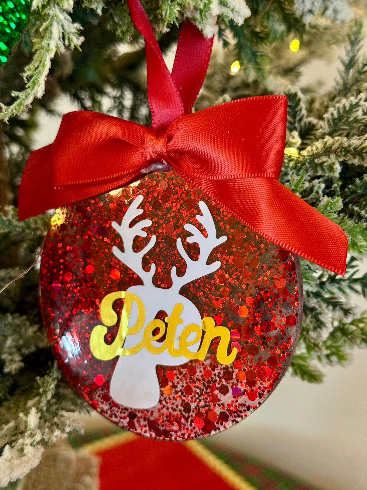 Personalized Glitter Christmas Ornament - Name & Initial - Red