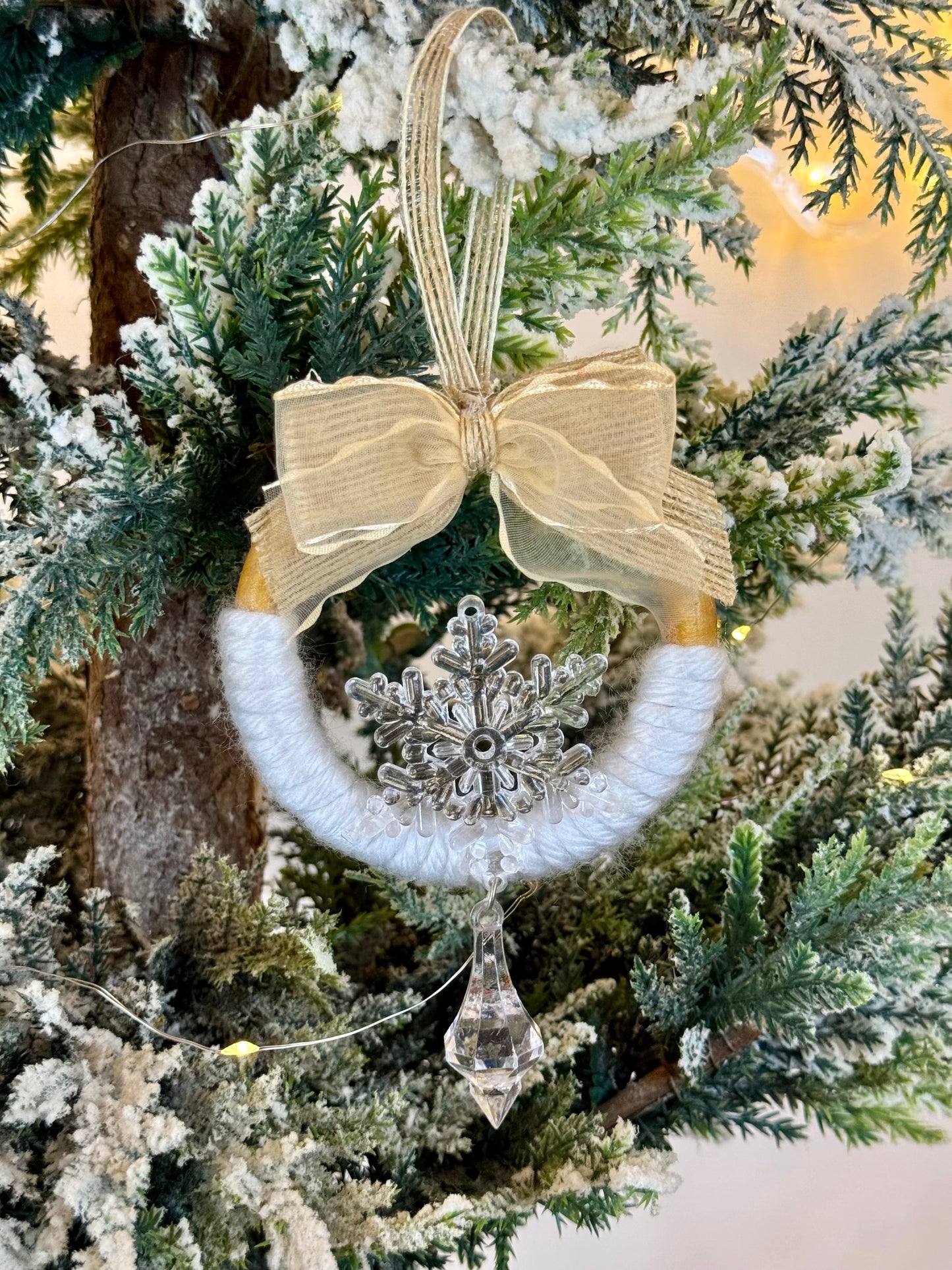 Handmade Wooden & White Christmas Tree Ornament - Wreath - Snowflake