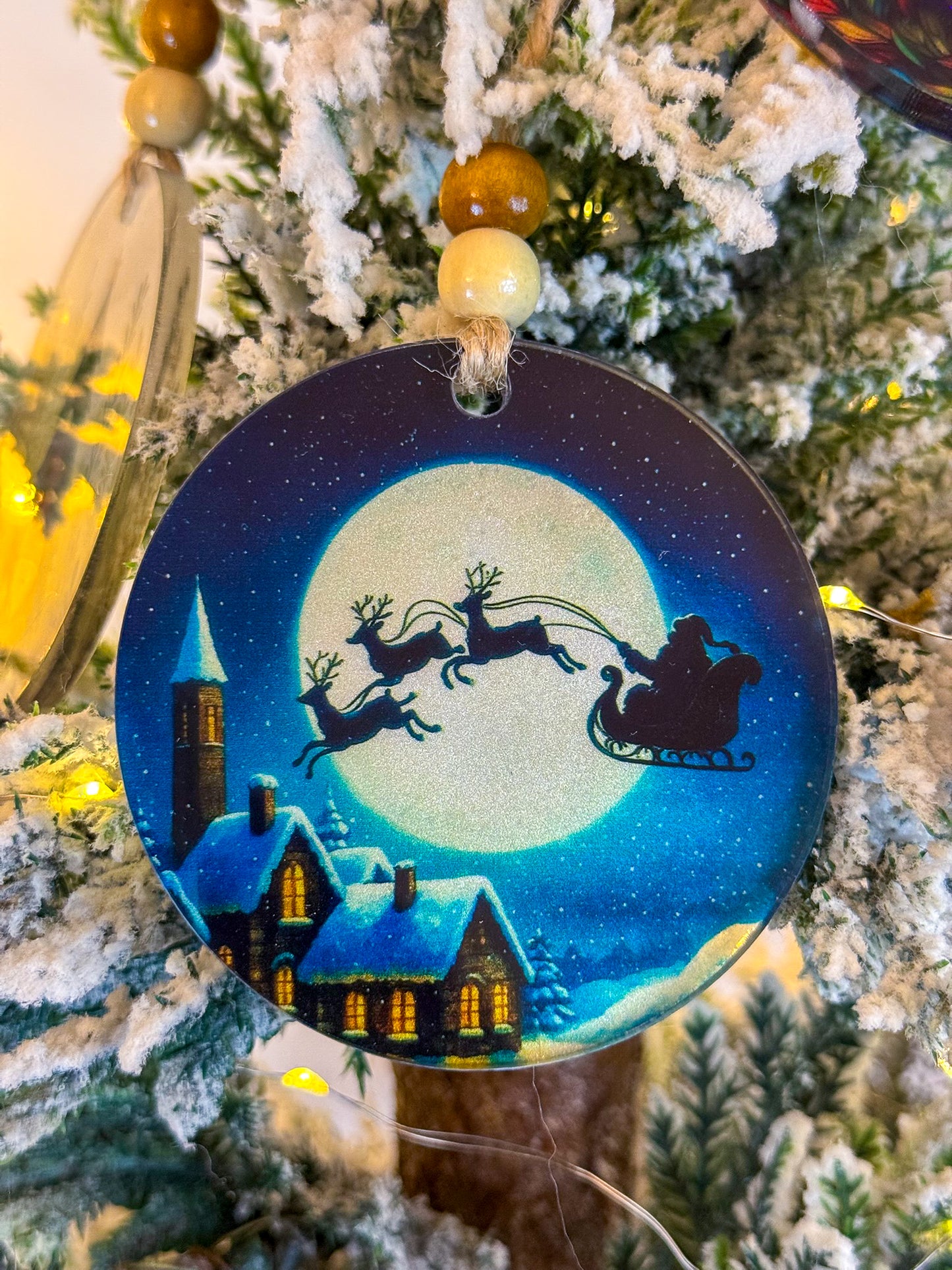 Santa Flying Over the Moon - Acrylic Ornament