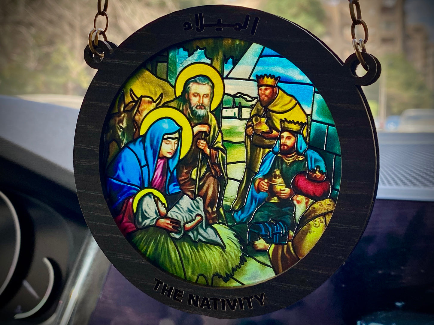 The Nativity 2 - Embossed Glass Car Pendant