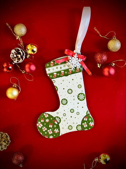 Green Pattern - Hanging Wooden Stocking