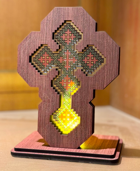 Iota Cross - Illuminated Embossed Cross with Stand