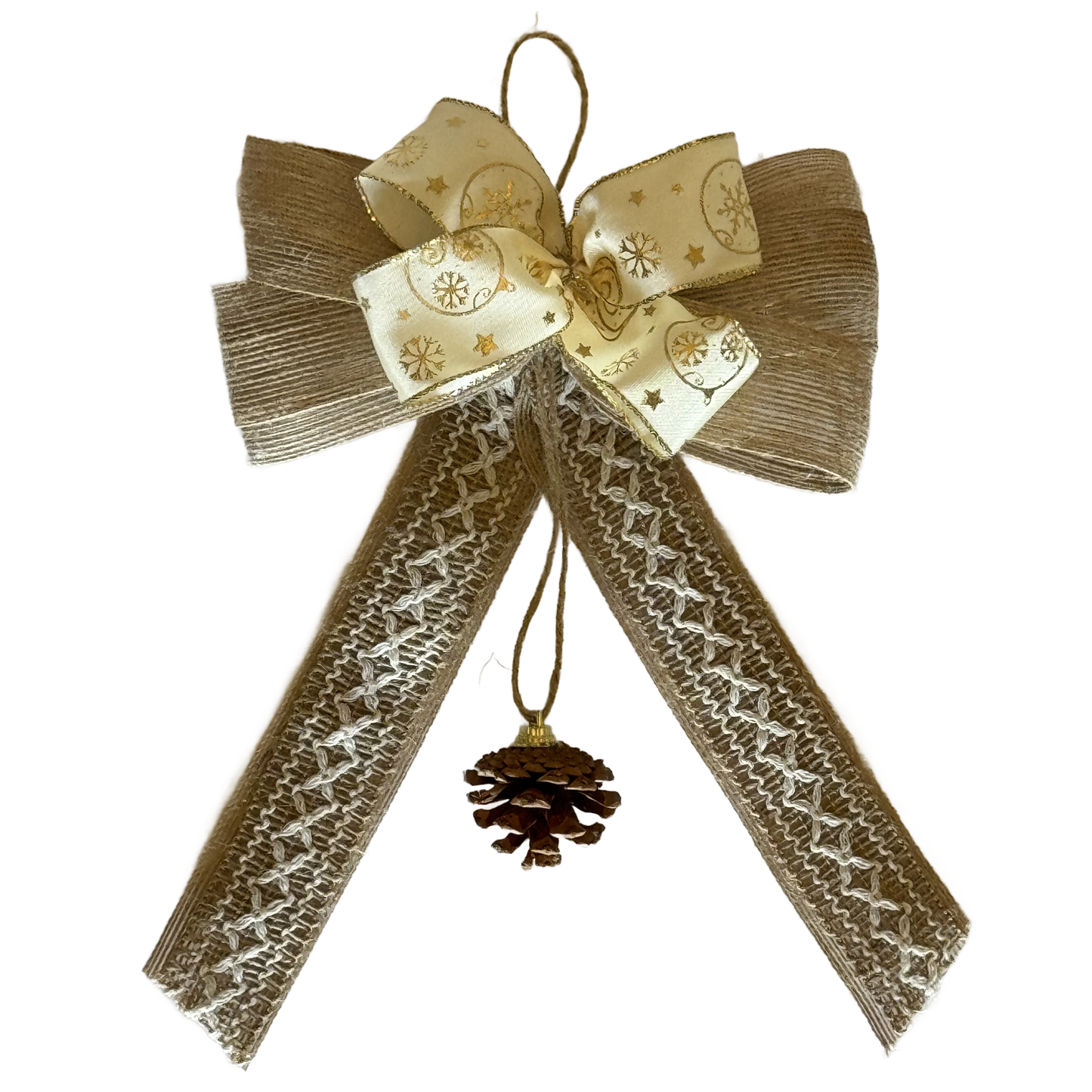 Handmade Small Beige Christmas Ribbon Ornament