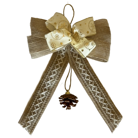 Handmade Small Beige Christmas Ribbon Ornament