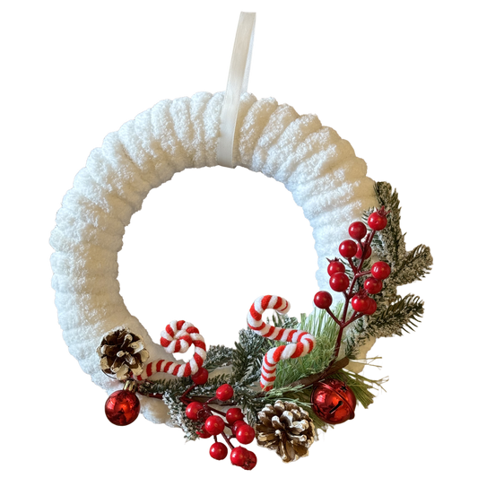 Handmade White Christmas Wreath - Red & Green Decoration