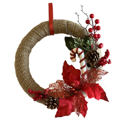 Handmade Large Beige Christmas Wreath - Red Decoration