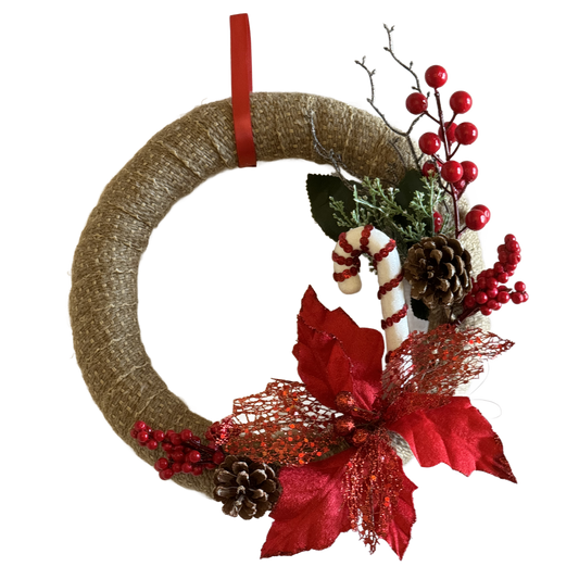 Handmade Beige Christmas Wreath - Red Decoration