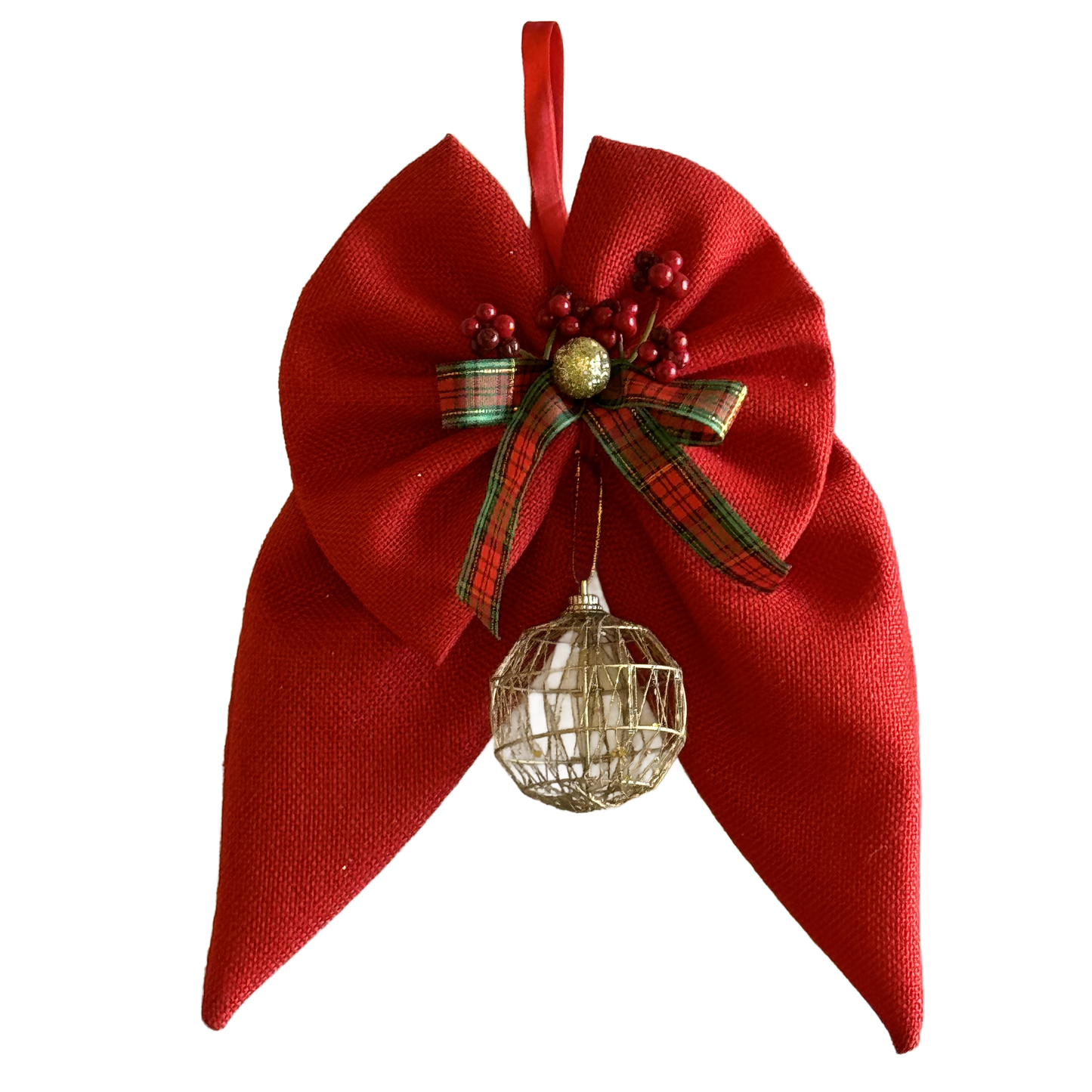 Handmade Medium Red Christmas Ribbon - Ball