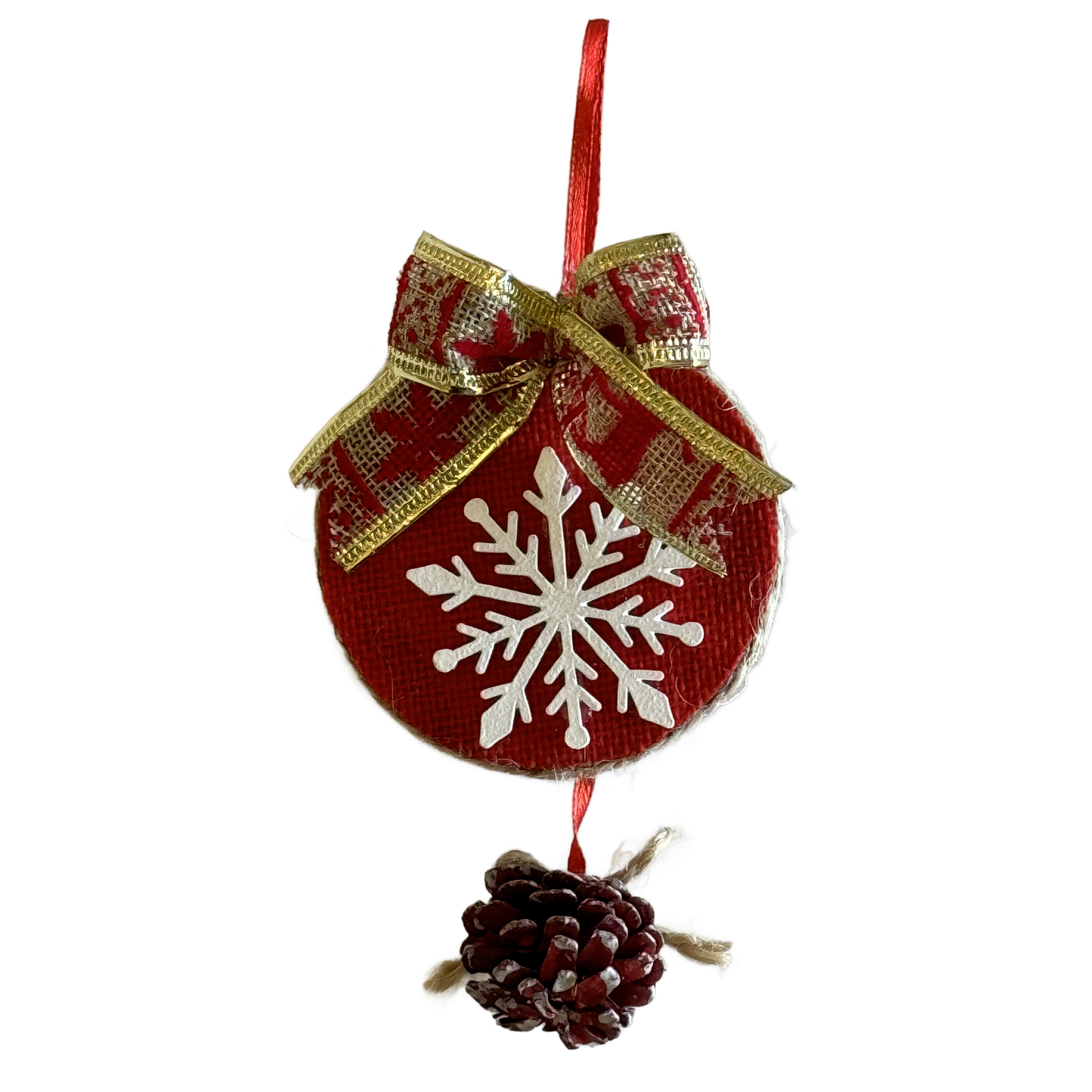 Handmade Red Christmas Tree Ornament - Circle - Snowflake