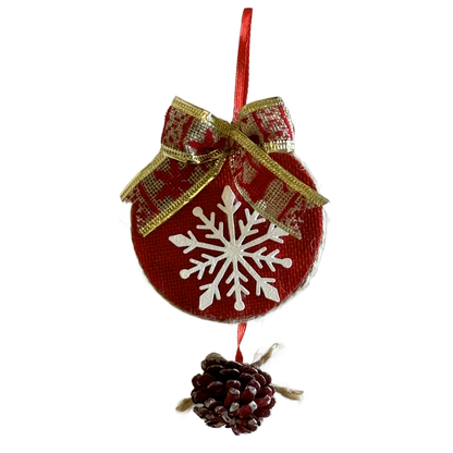 Handmade Red Christmas Tree Ornament - Circle - Snowflake