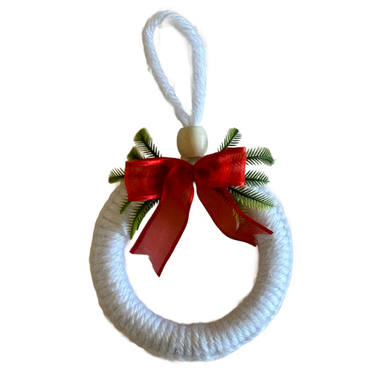 Handmade White Christmas Tree Ornament - Wreath