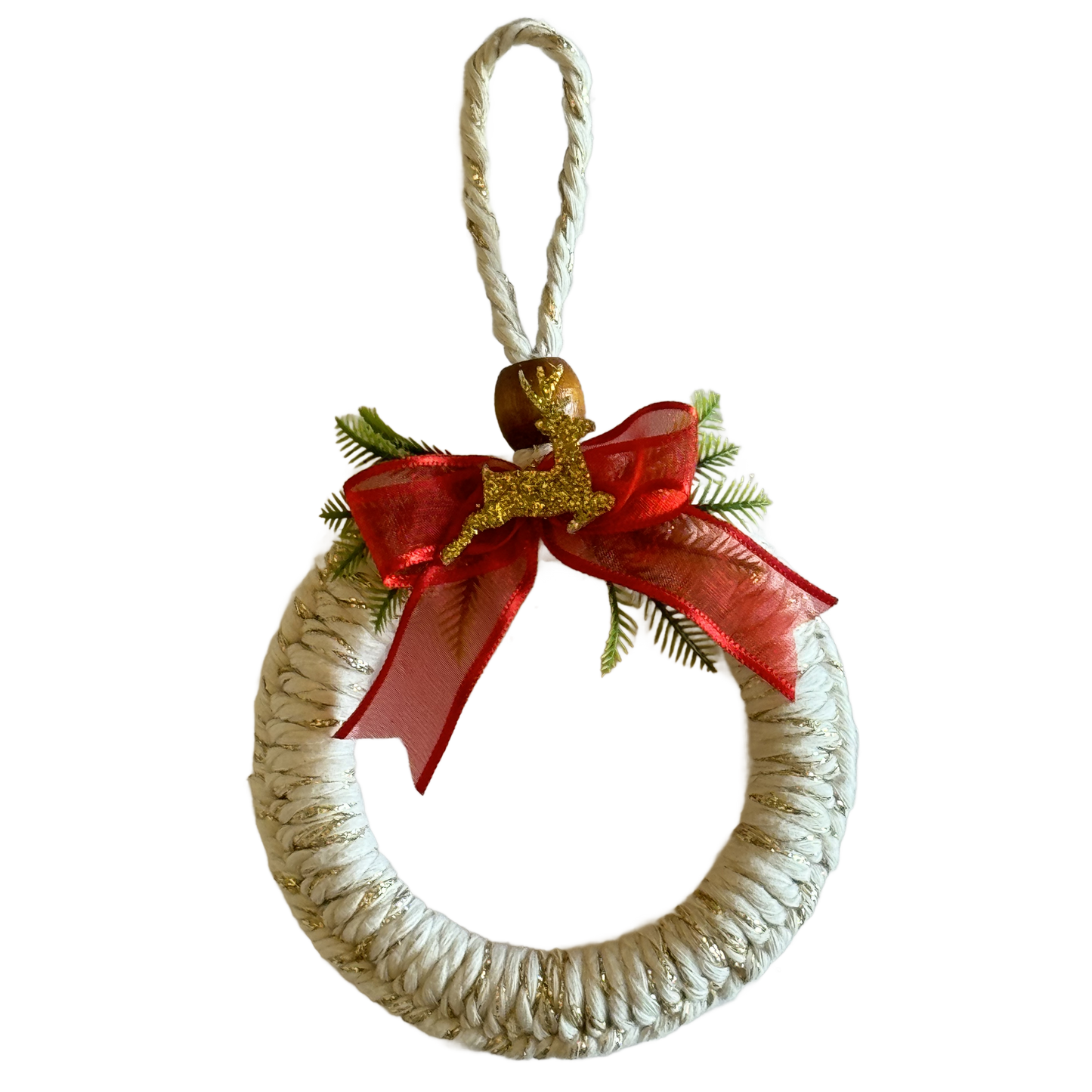 Handmade Beige Christmas Tree Ornament - Wreath