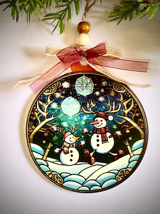 Dancing Snowmen - Acrylic Ornament