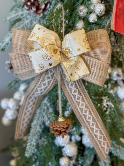 Handmade Small Beige Christmas Ribbon Ornament