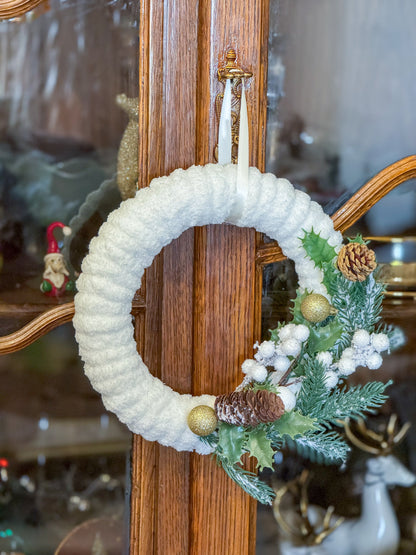 Handmade White Christmas Wreath - Brown & Green Decoration