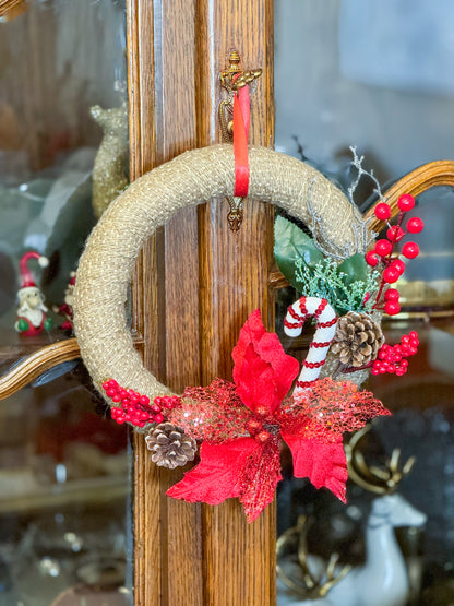 Handmade Large Beige Christmas Wreath - Red Decoration