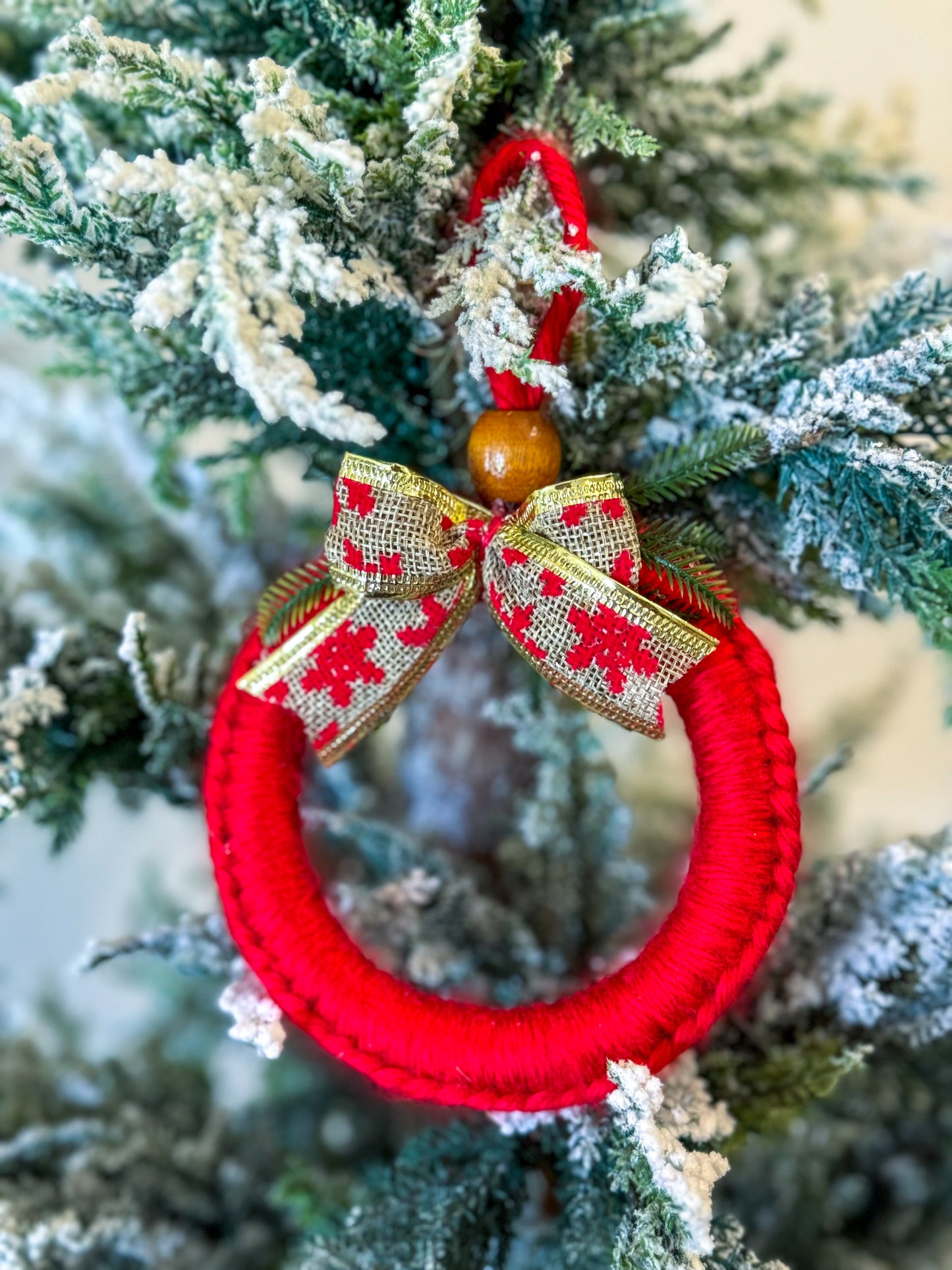 Handmade Red Christmas Tree Ornament - Wreath