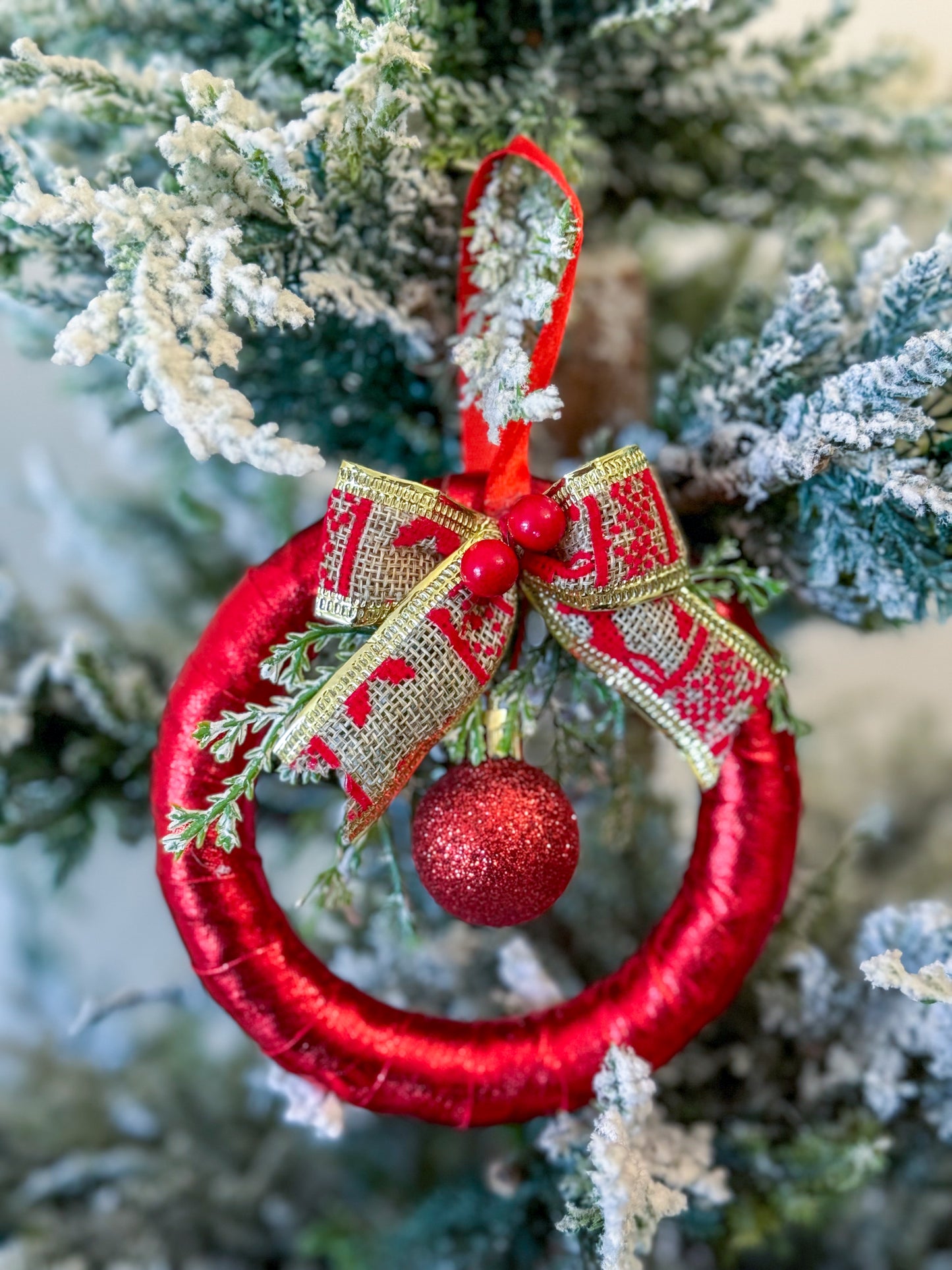 Handmade Red Christmas Tree Ornament - Wreath - Ball