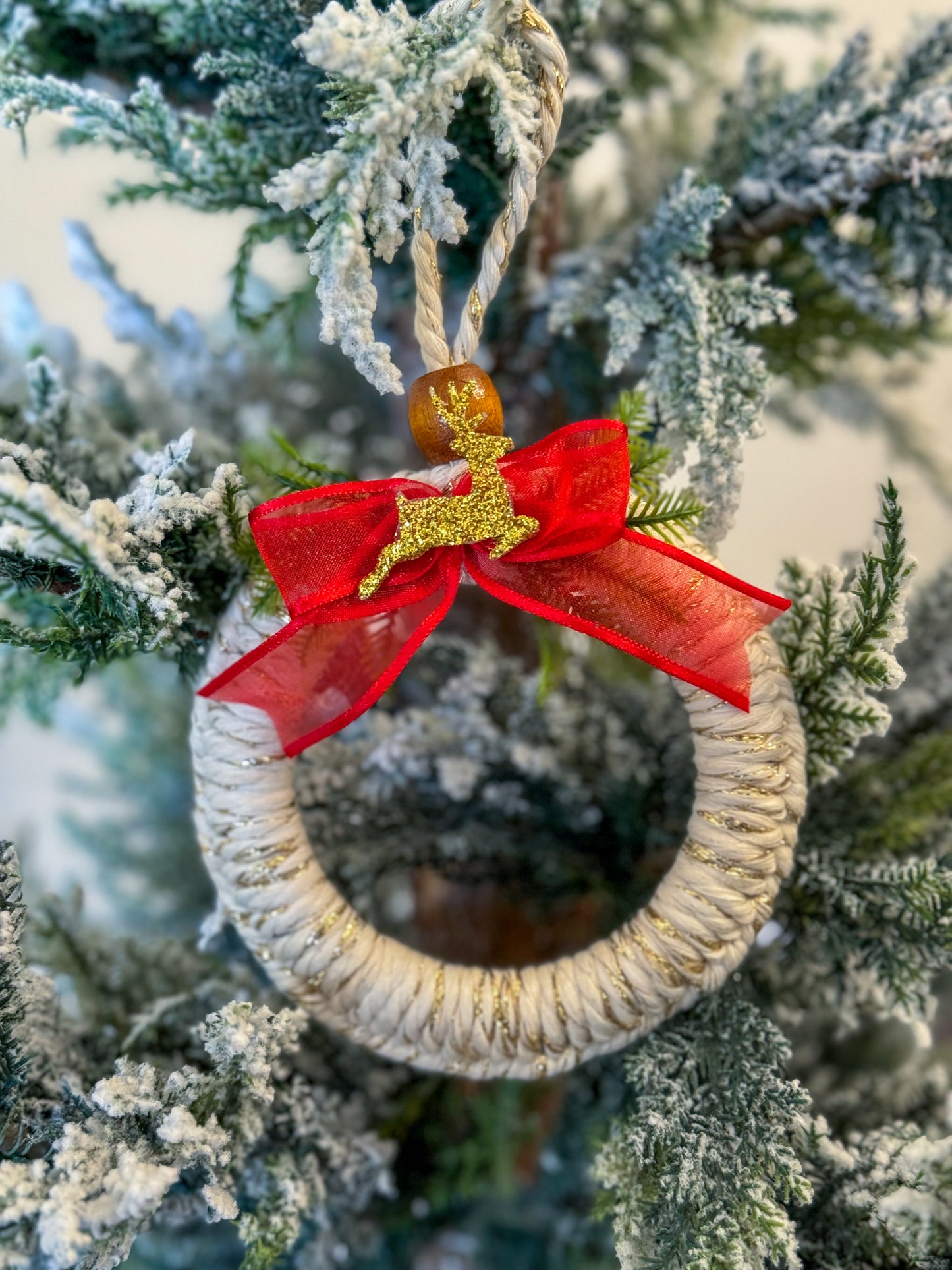 Handmade Beige Christmas Tree Ornament - Wreath