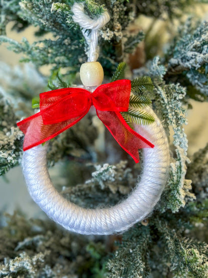 Handmade White Christmas Tree Ornament - Wreath