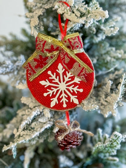 Handmade Red Christmas Tree Ornament - Circle - Snowflake