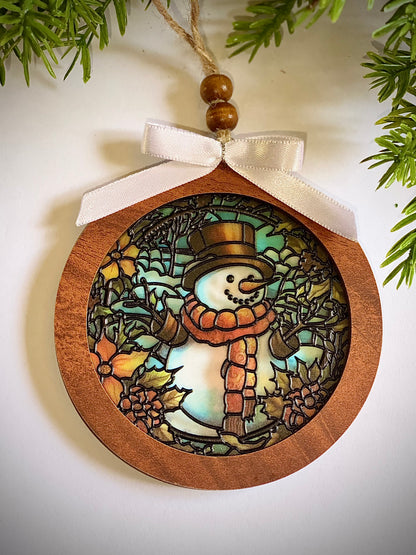 Snowman - Embossed Glass Ornament