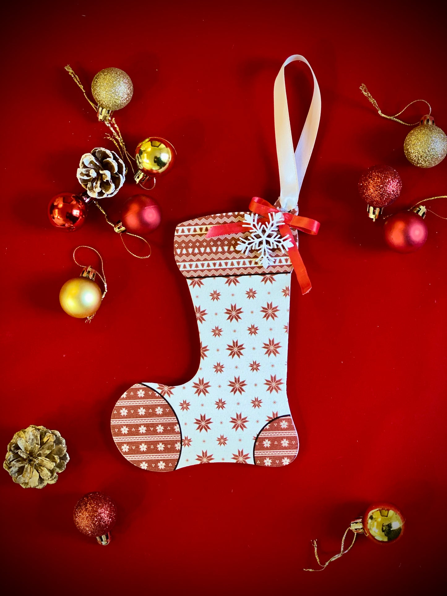 Red Pattern - Hanging Wooden Stocking