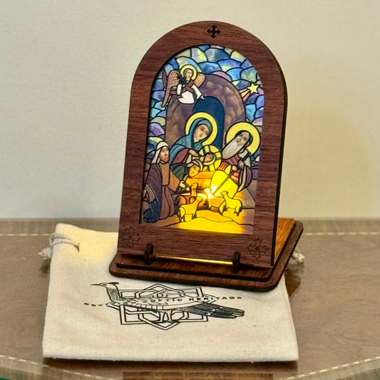 Nativity Scene - Illuminated Embossed Arch Glass