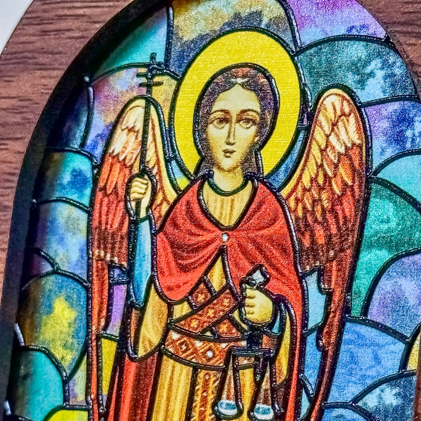 Archangel Michael - Illuminated Embossed Arch Glass