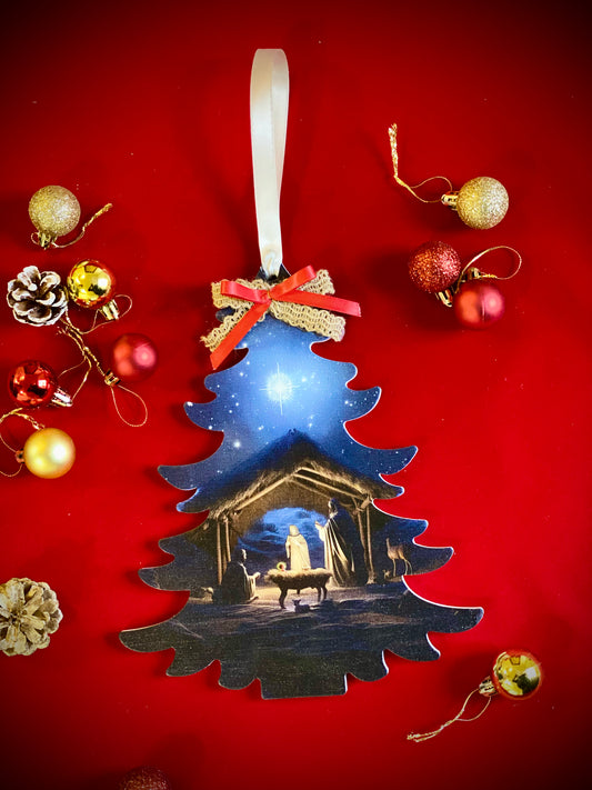 Nativity Scene - Hanging Wooden Tree