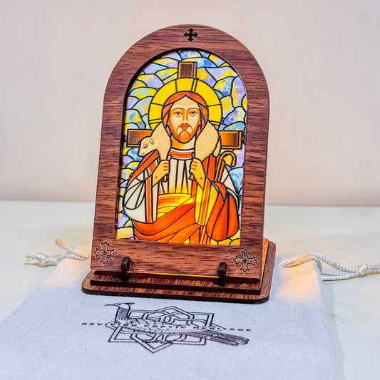 The Good Shepherd - Illuminated Embossed Arch Glass