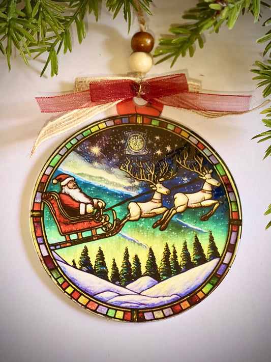 Flying Santa Sleigh - Acrylic Ornament