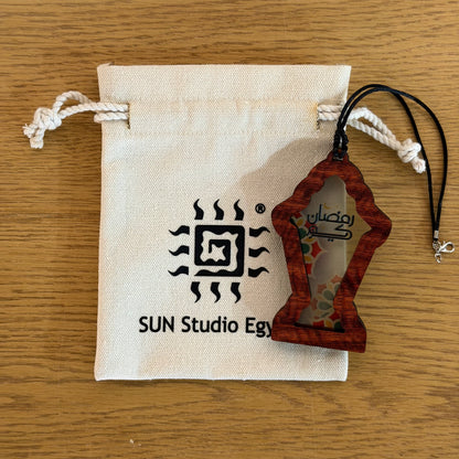 Ramadan Lantern (Fanous) - Green & Red Pattern - Embossed Car Pendant
