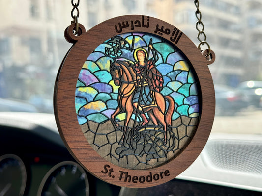 St. Theodore - Embossed Circular Glass