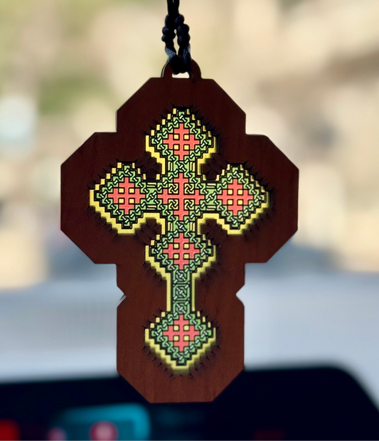 Iota Cross - Embossed Car Pendant