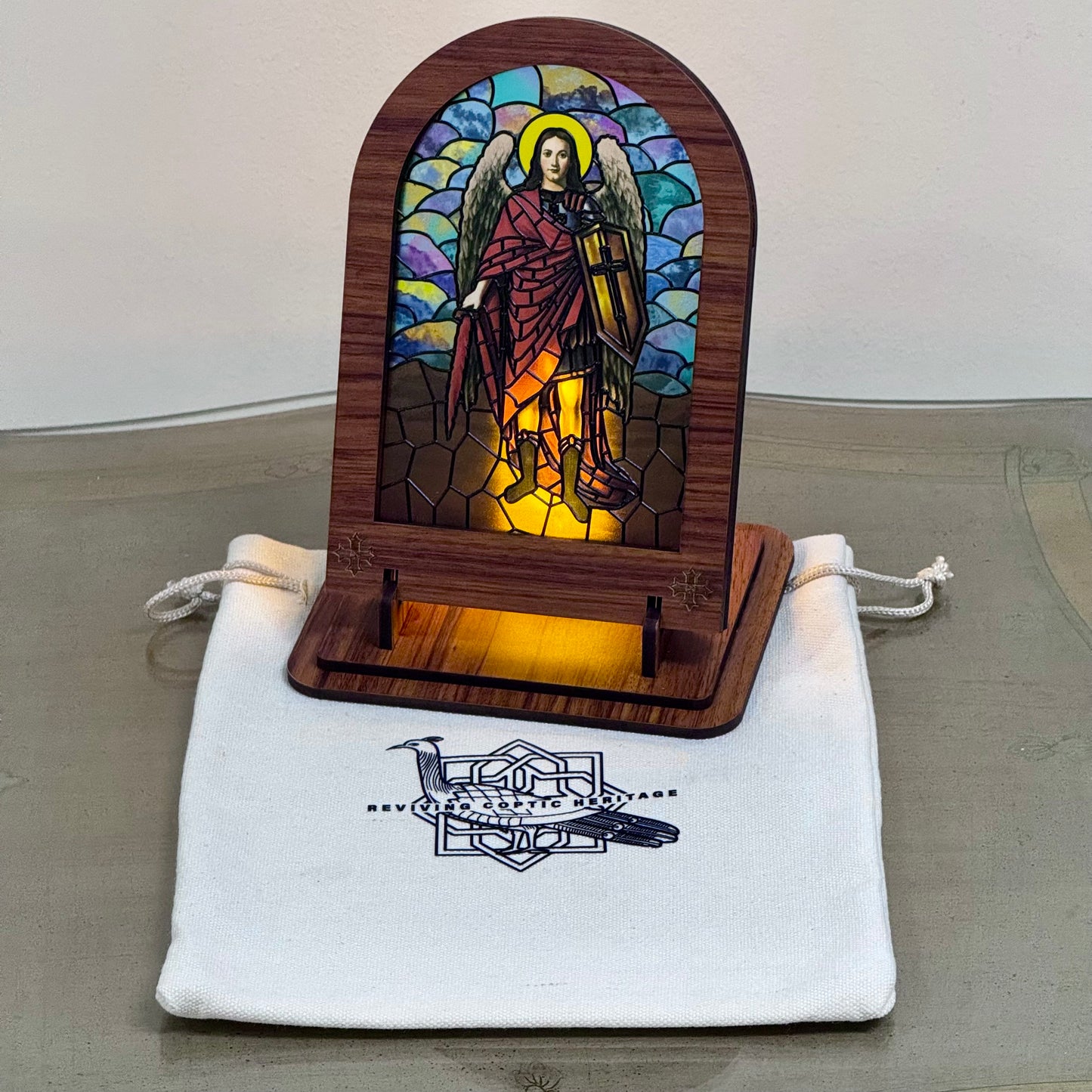 Archangel Michael (Italian Style) - Illuminated Embossed Arch Glasst