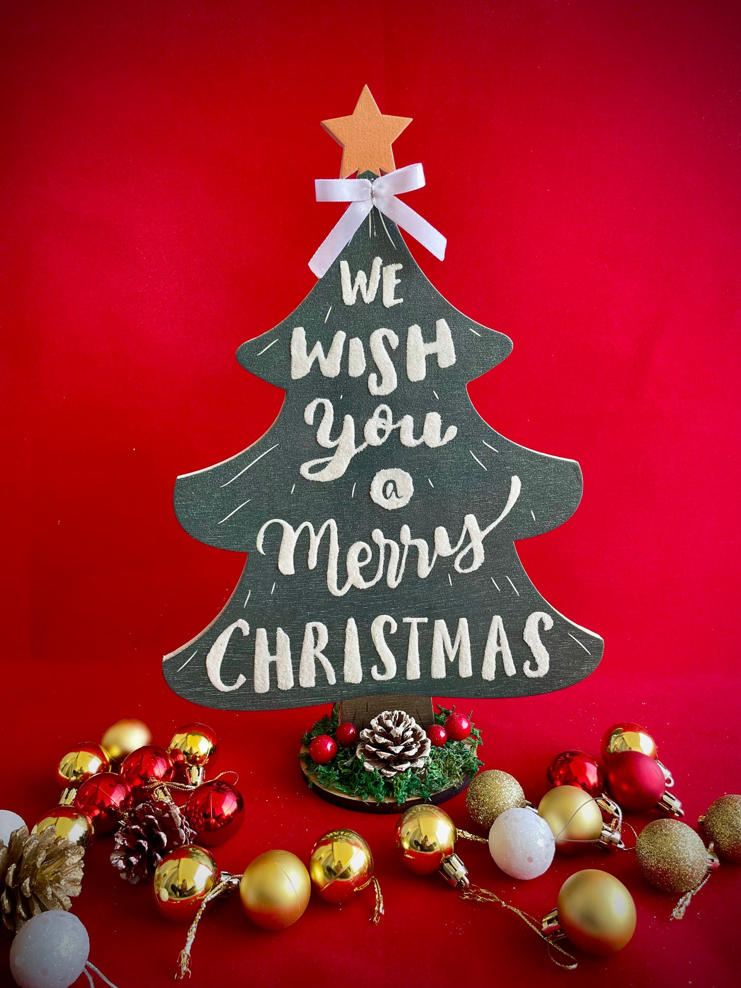 We wish you a Merry Christmas - Standing Wooden Tree