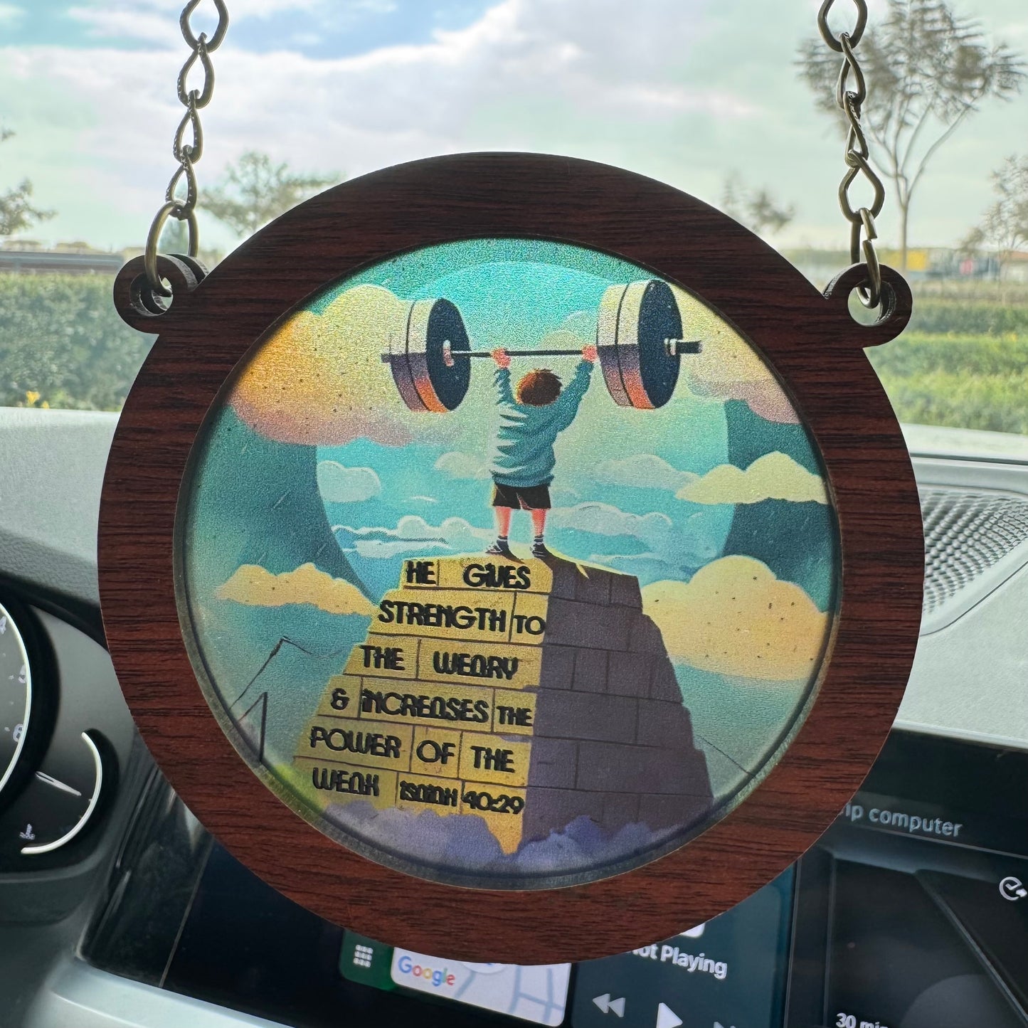 He gives strength to the weary and increases the power of the weak - Car Pendant