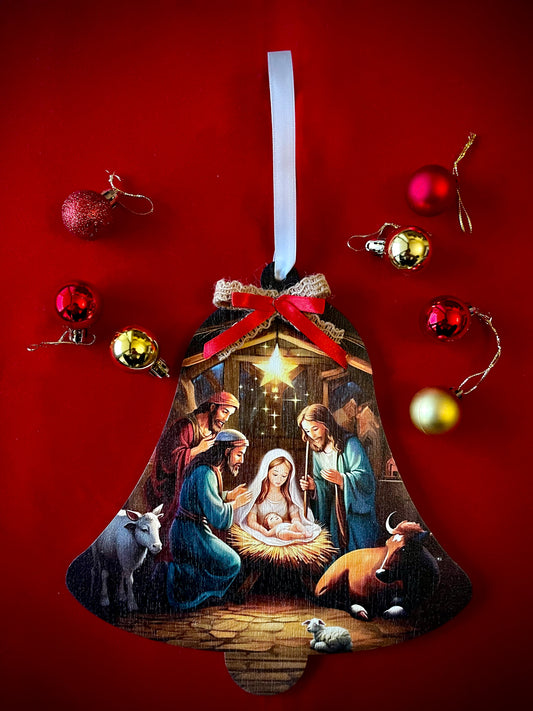 Nativity Scenery - Hanging Wooden Bell