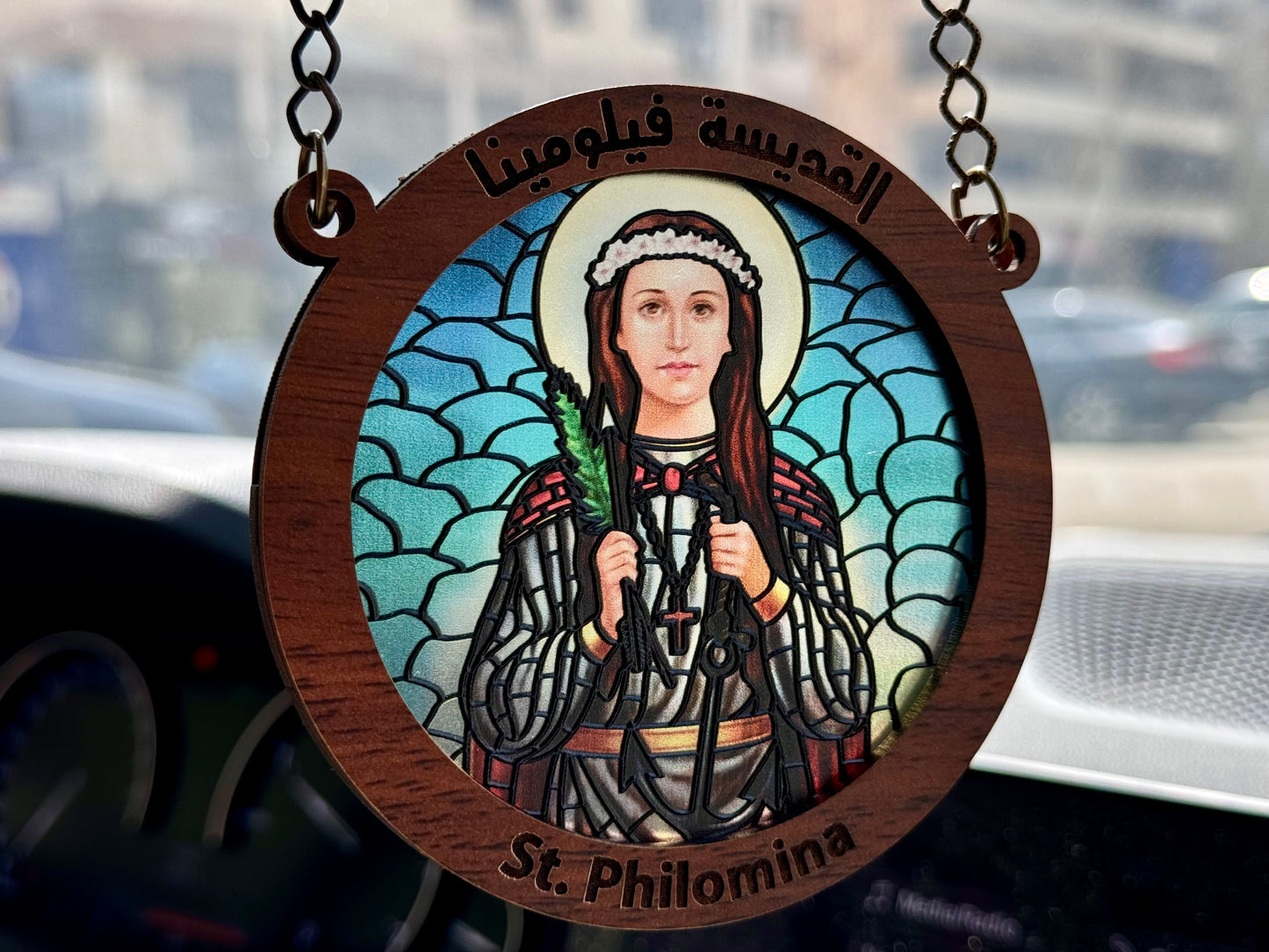 St. Philomina - Embossed Circular Glass