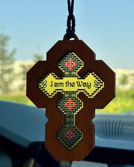 Iota Cross (I am the Way) - Embossed Car Pendant