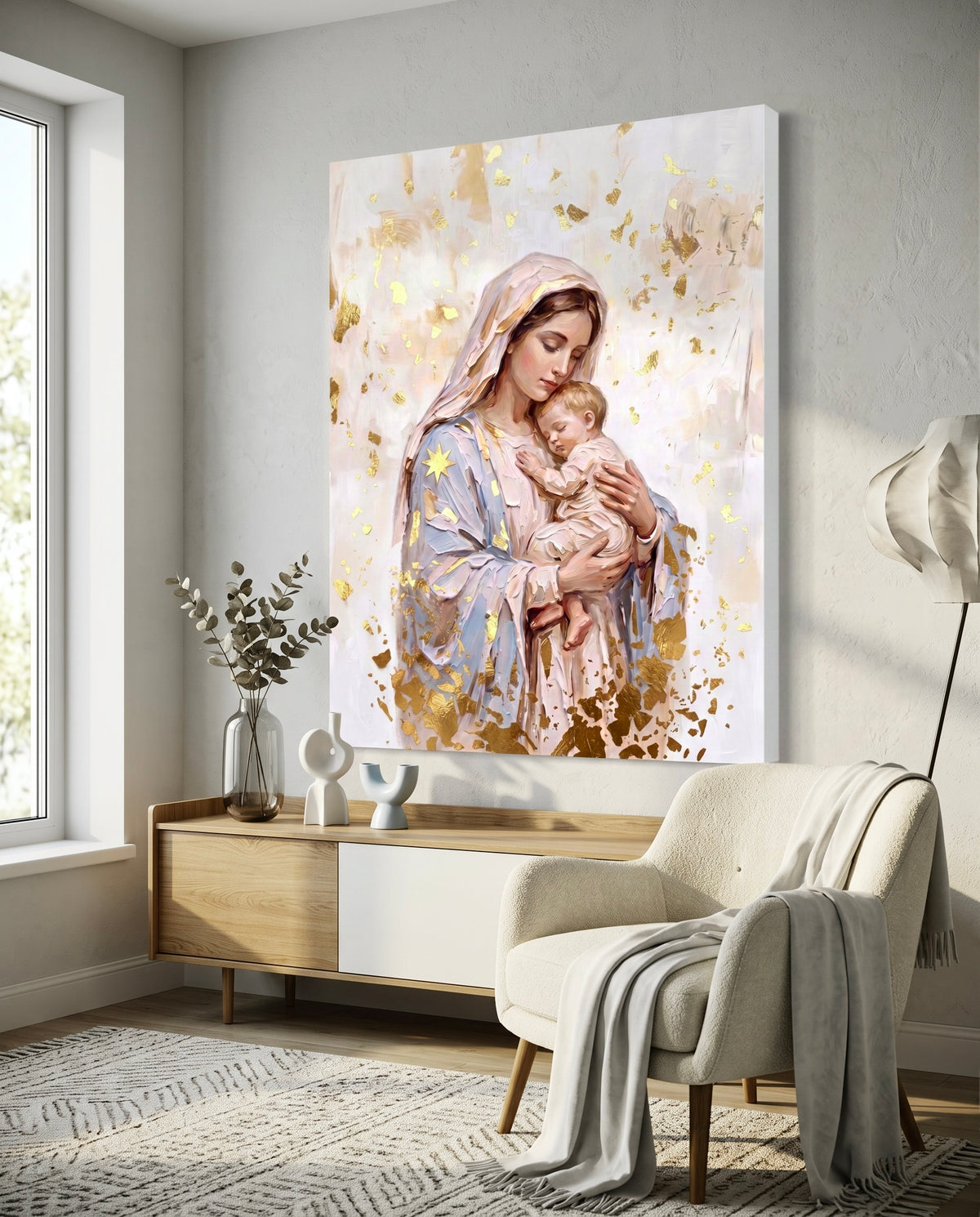 Virgin Mary holding Baby Jesus - Contemporary - Large Canvas