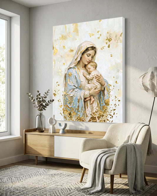 Virgin Mary holding Baby Jesus - Contemporary - Large Canvas