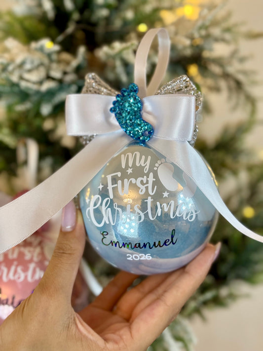 Personalized "My first Christmas" Christmas Bauble - Baby Blue