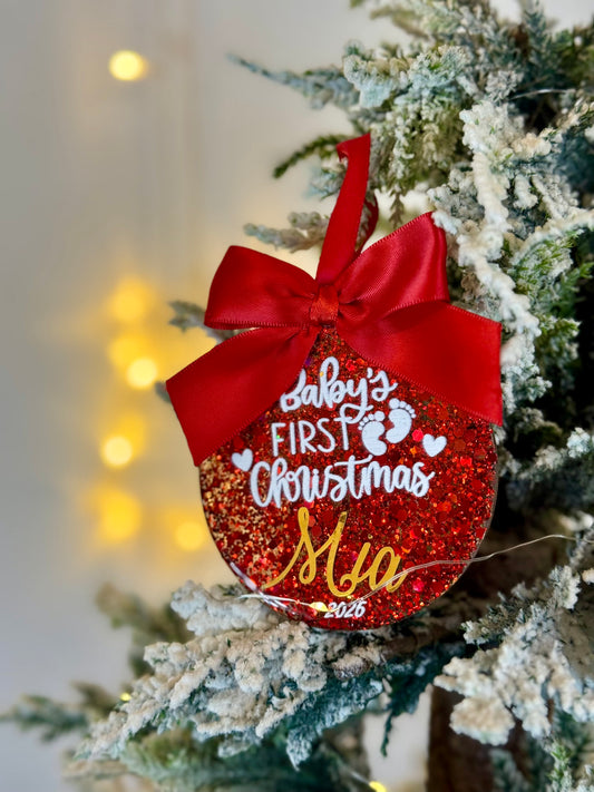 Personalized "Baby’s First Christmas" Glitter Ornament - Red